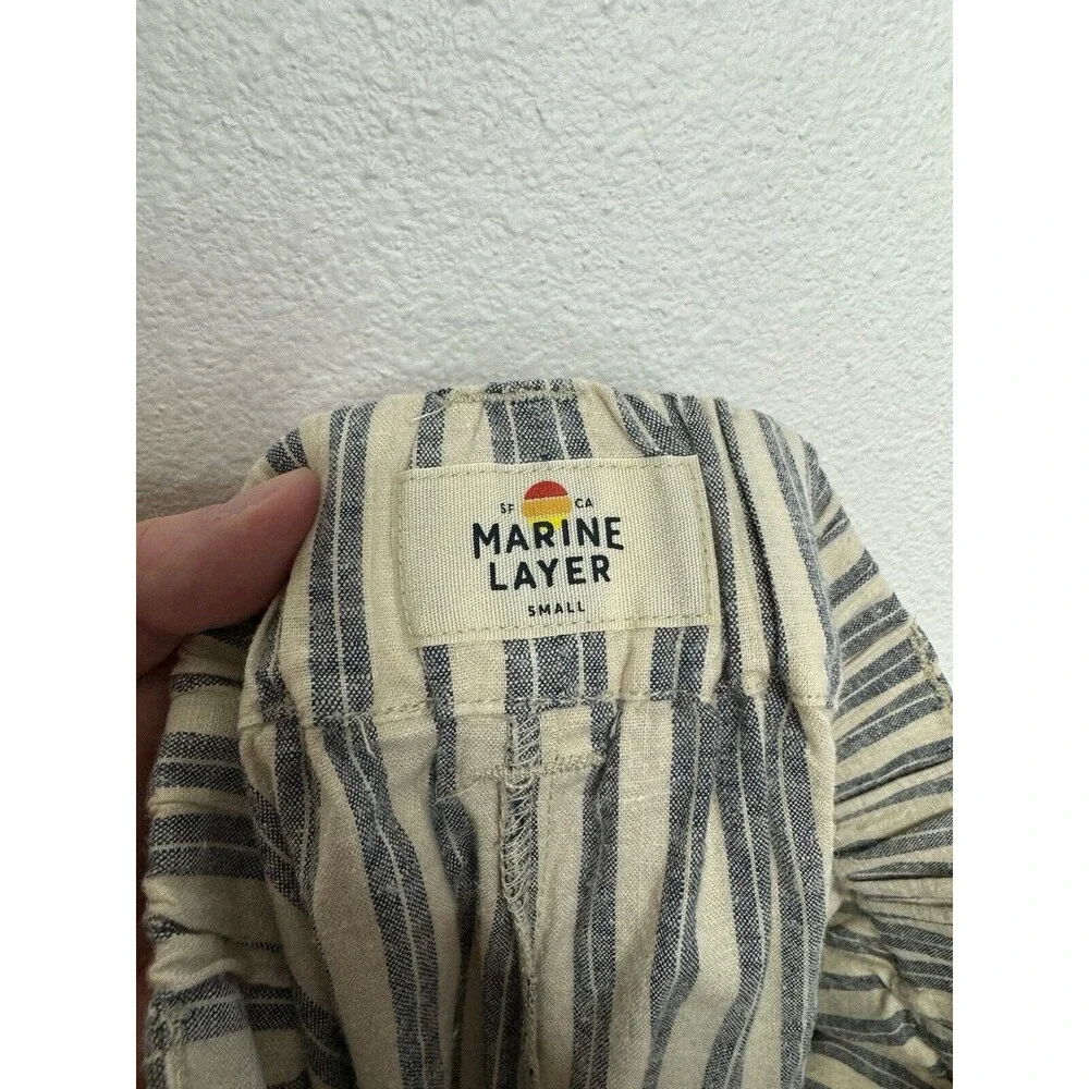 Marine Layer Sz S Karleigh Belted Shorts In India Ink White Double Stripe Hemp - Picture 12 of 15